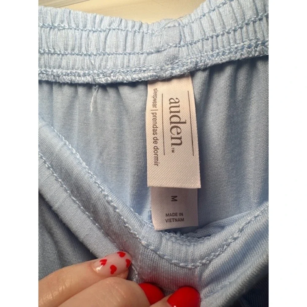 Auden Womens Light Blue 2 Piece Pajama Set Short Sleeve Top Jogger Pants Size M